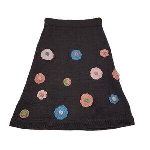Global Girlfriend Wool Knit Midi Skirt With Crochet Flowers Women's Size Large